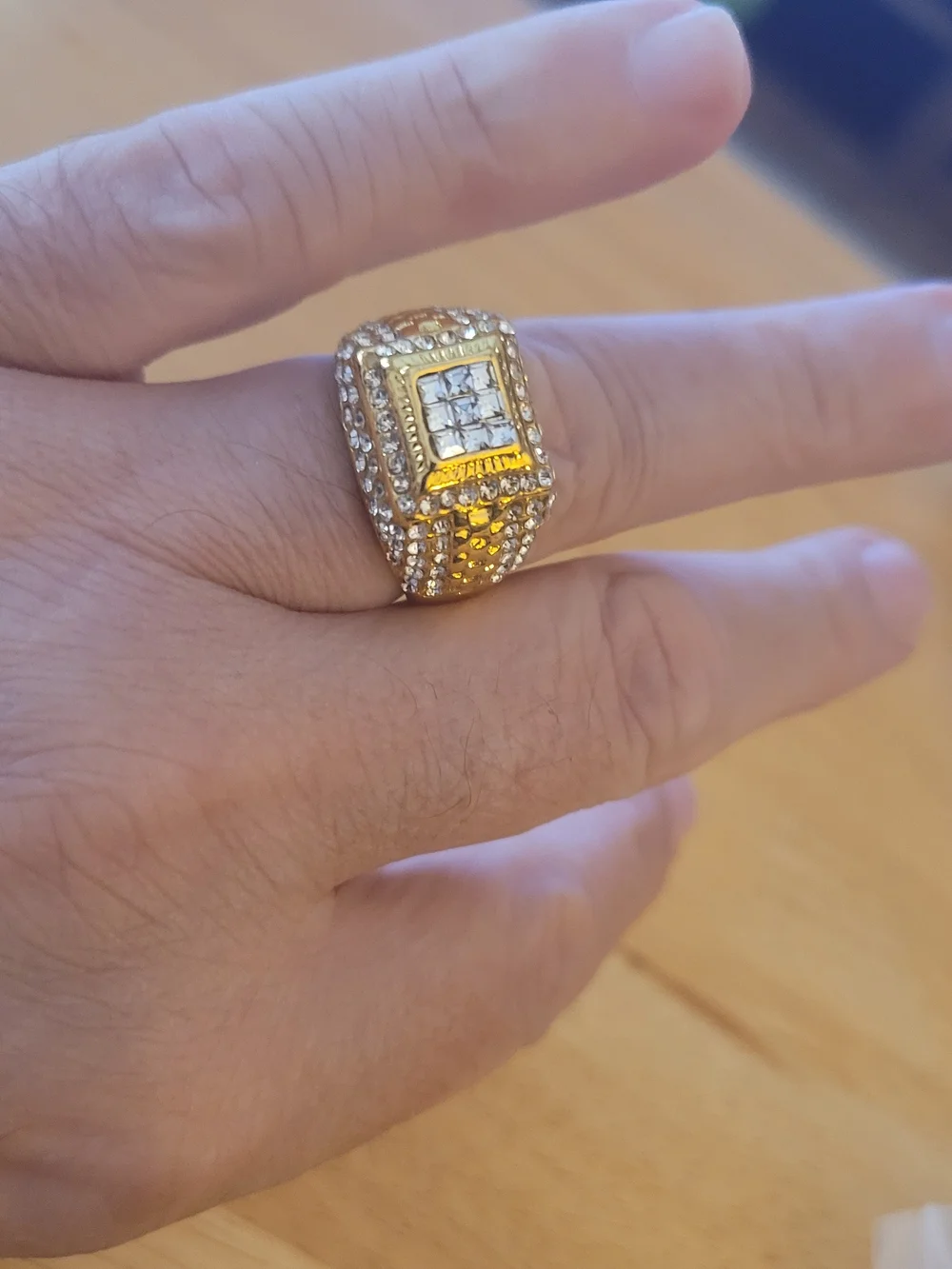 Gold-Tone Square Cluster Ring with Clear Stones